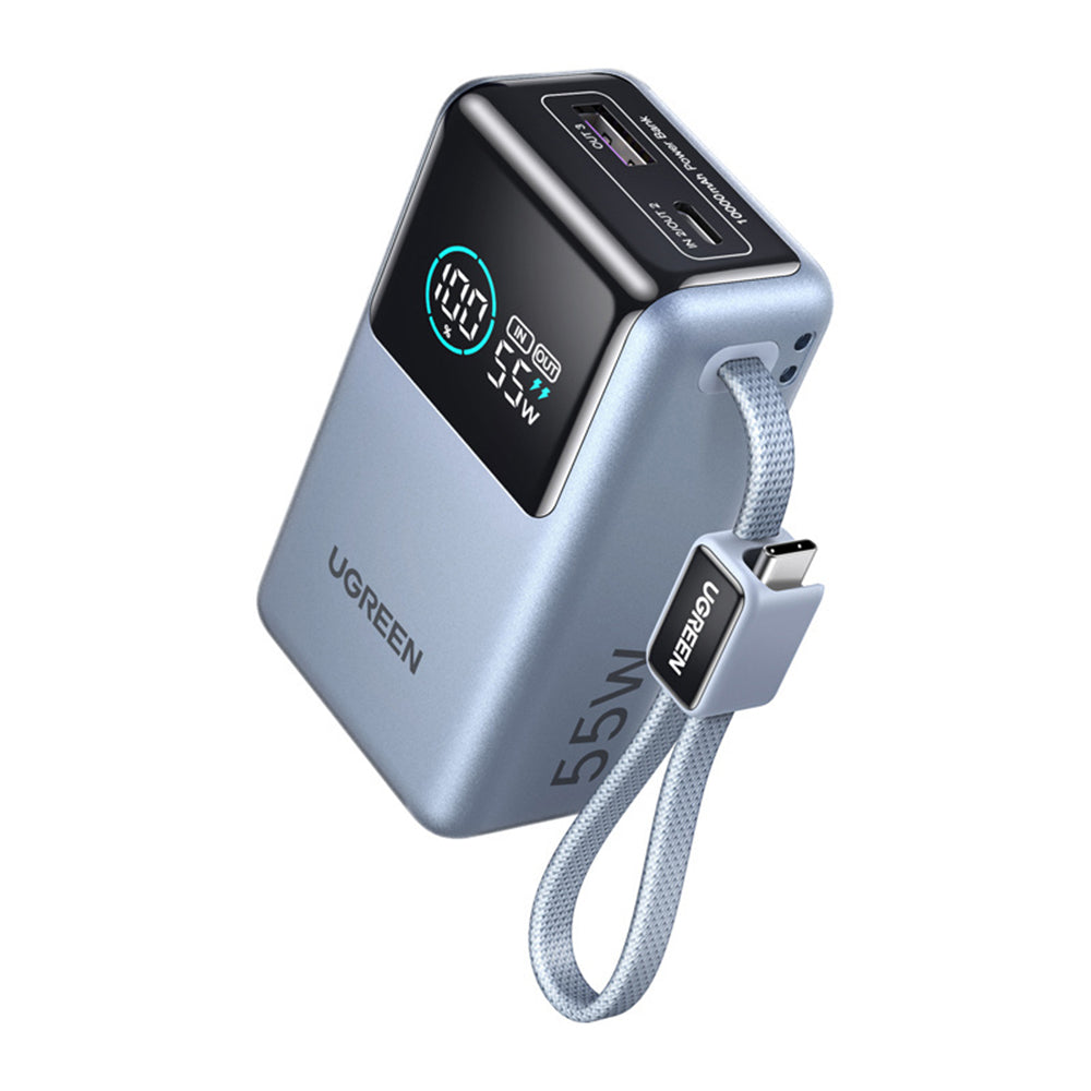 Batería Externa UGREEN Nexode Pro PB727 (75701B), 10000mAh, 55W, QC + PD, 1 x USB-A - 2 x USB-C, Gris