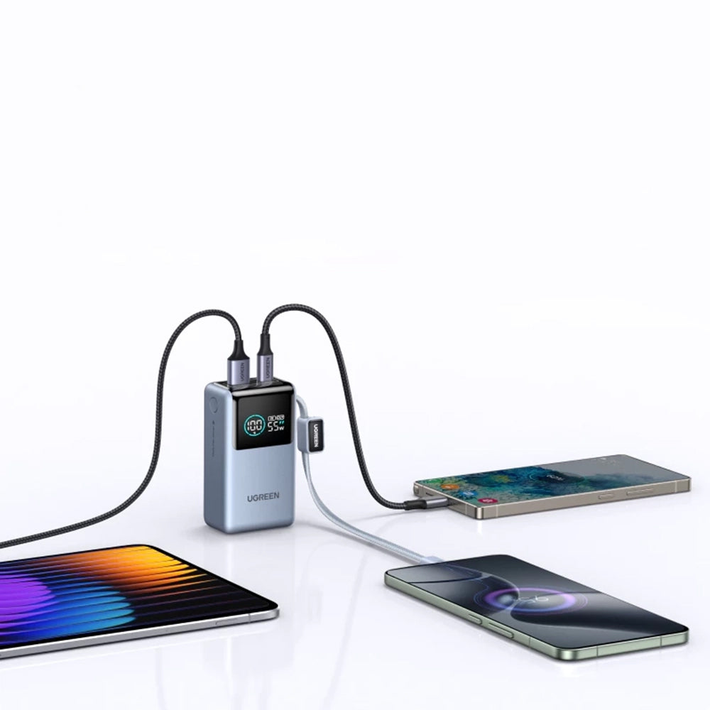 Batería Externa UGREEN Nexode Pro PB727 (75701B), 10000mAh, 55W, QC + PD, 1 x USB-A - 2 x USB-C, Gris