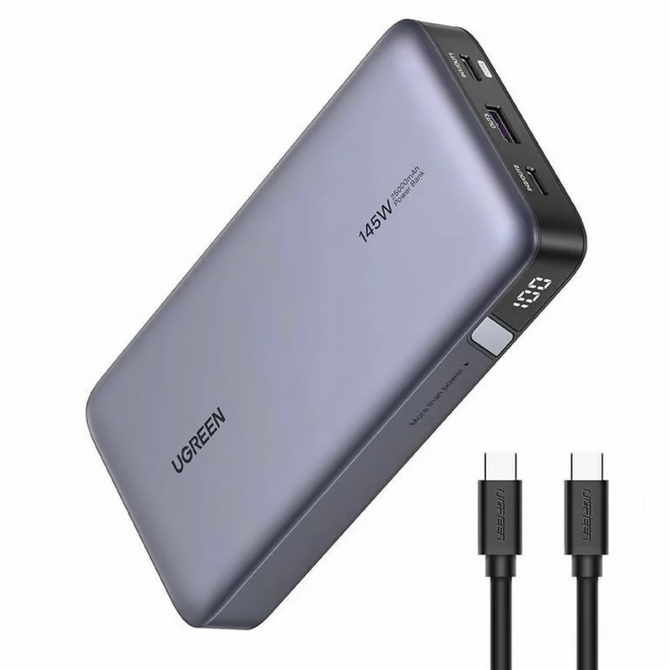 Batería Externa UGREEN PB205, 25000mAh, 145W, QC + PD, 1 x USB-A - 2 x USB-C, Gris