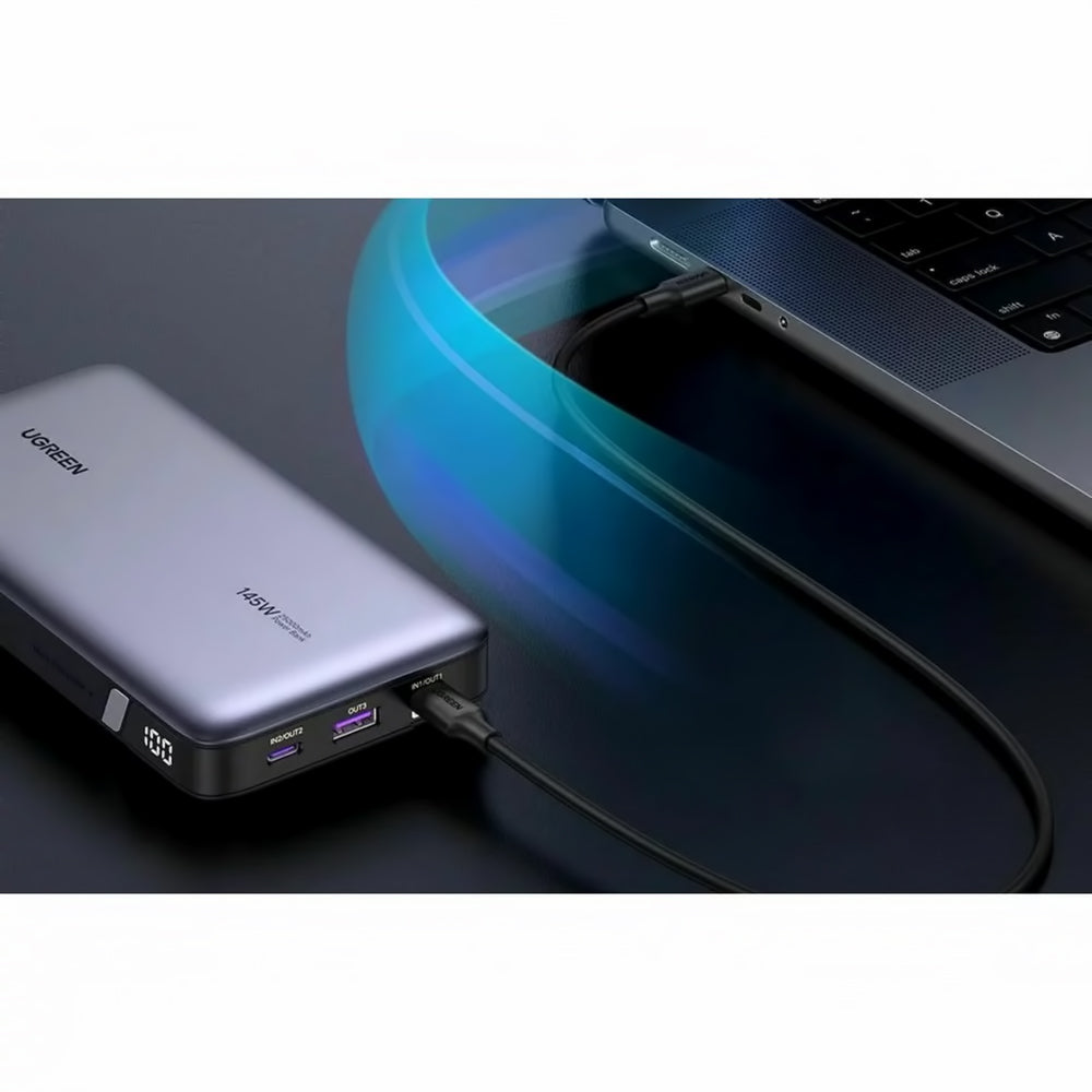 Batería Externa UGREEN PB205, 25000mAh, 145W, QC + PD, 1 x USB-A - 2 x USB-C, Gris