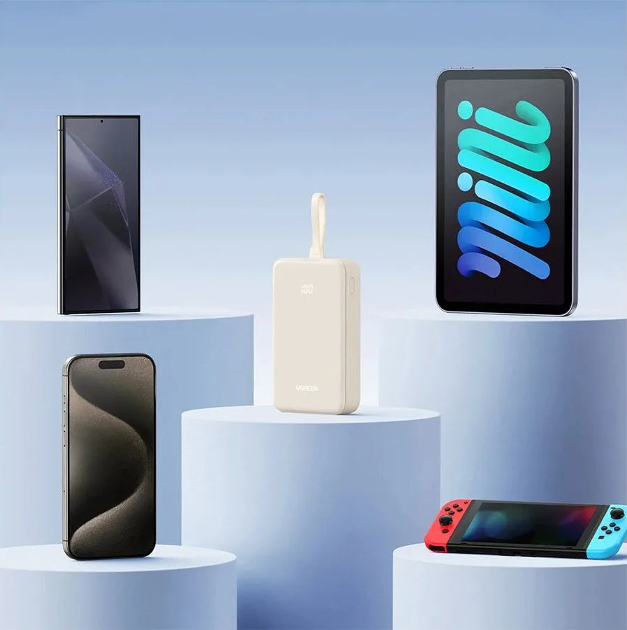 Batería Externa UGREEN PB521, 20000mAh, 30W, QC + PD, 1 x USB-A - 2 x USB-C, Blanca