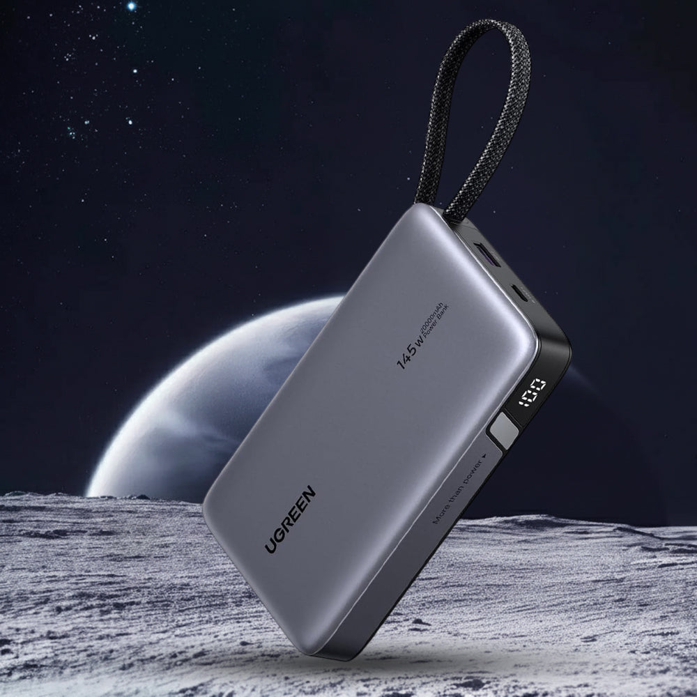 Batería Externa UGREEN PB551 (55992B), 20000mAh, 145W, QC + PD, 1 x USB-A - 2 x USB-C, Gris