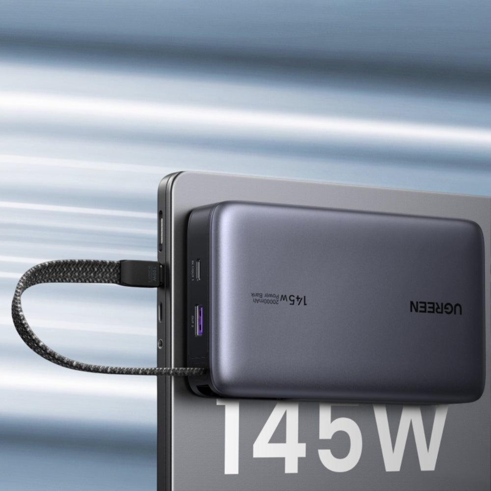 Batería Externa UGREEN PB551 (55992B), 20000mAh, 145W, QC + PD, 1 x USB-A - 2 x USB-C, Gris