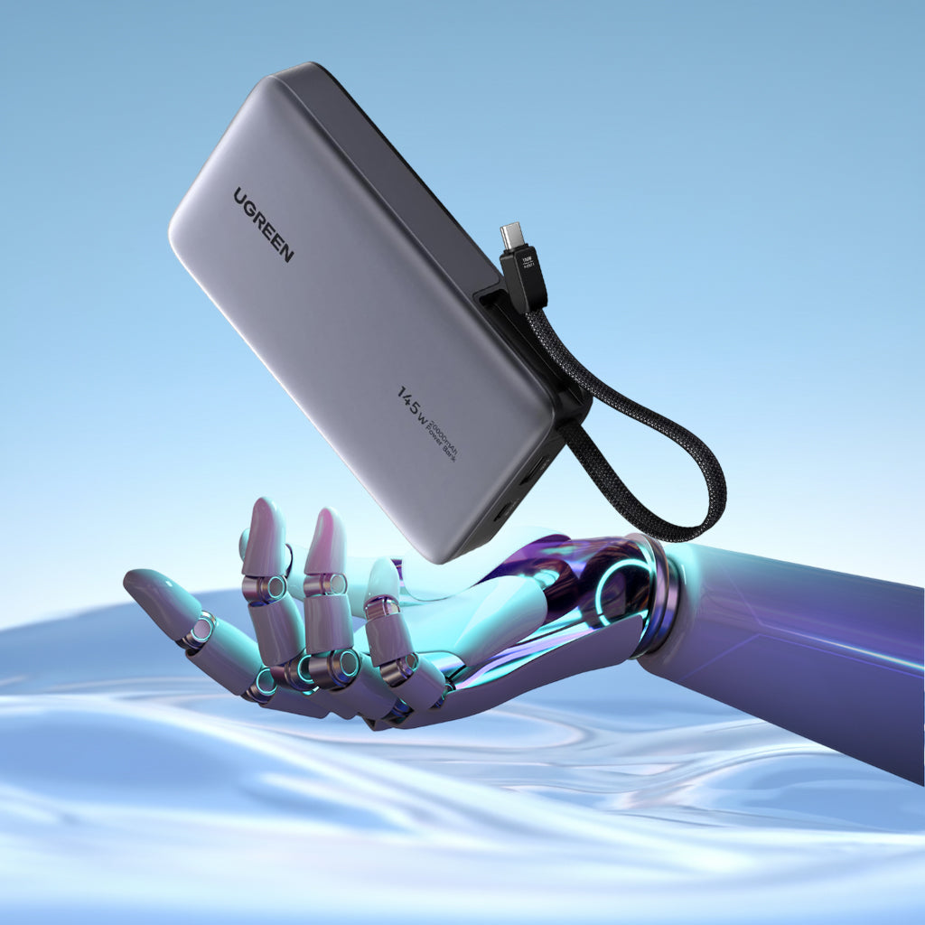 Batería Externa UGREEN PB551 (55992), 20000mAh, 145W, QC + PD, 1 x USB-A - 2 x USB-C, Gris