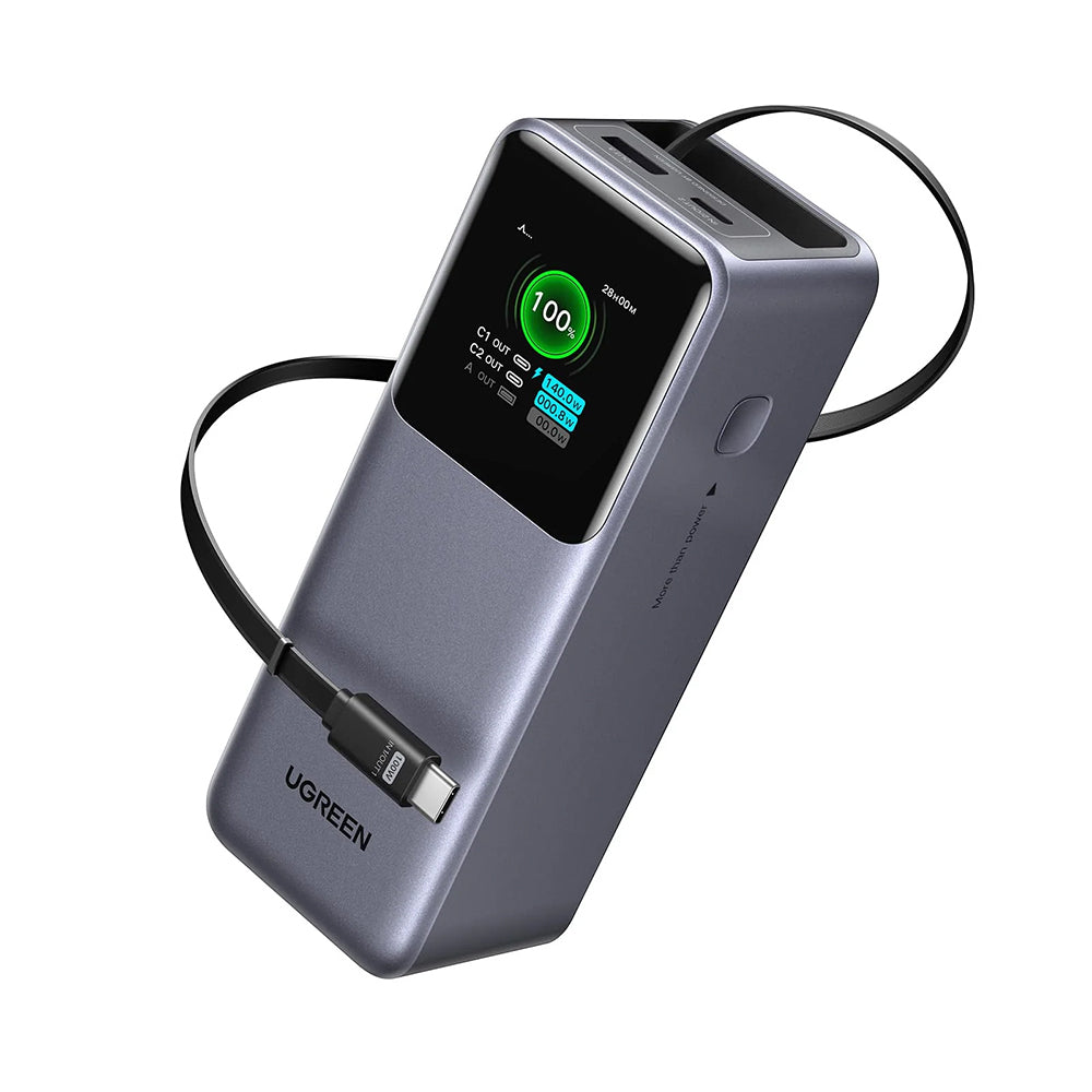 Batería Externa UGREEN PB726 (55987B), 20000mAh, 165W, QC + PD, 1 x USB-A - 2 x USB-C, Gris
