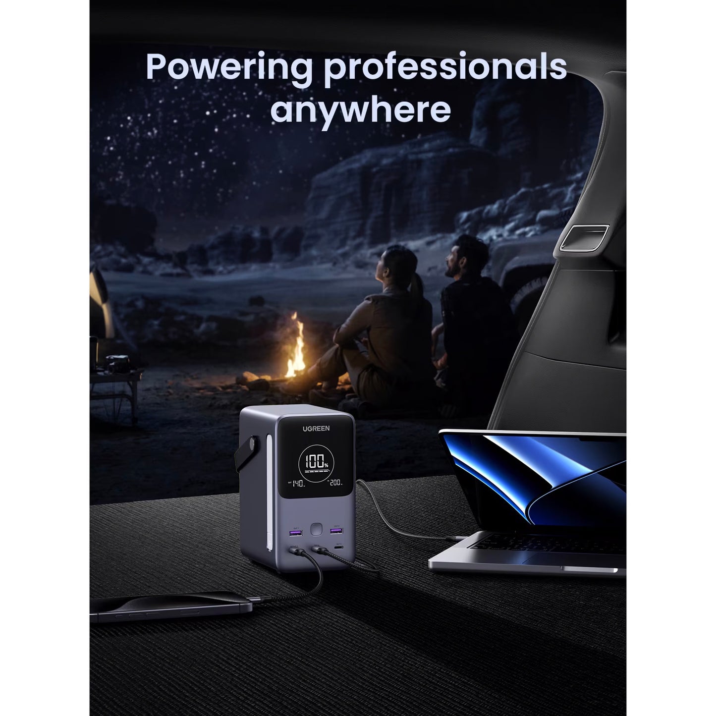 Batería Externa UGREEN PB770, 48000mAh, 300W, QC + PD, 2 x USB-A - 3 x USB-C, Gris
