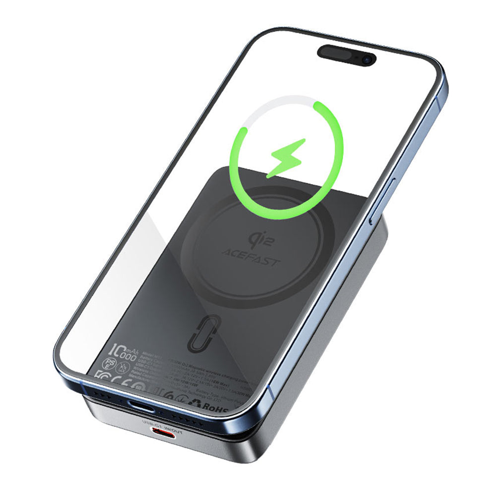Batería Externa Inalámbrica Acefast M11, 10000mAh, 30W, PD + FQI, 1 x QI - 1 x USB-C, Negra