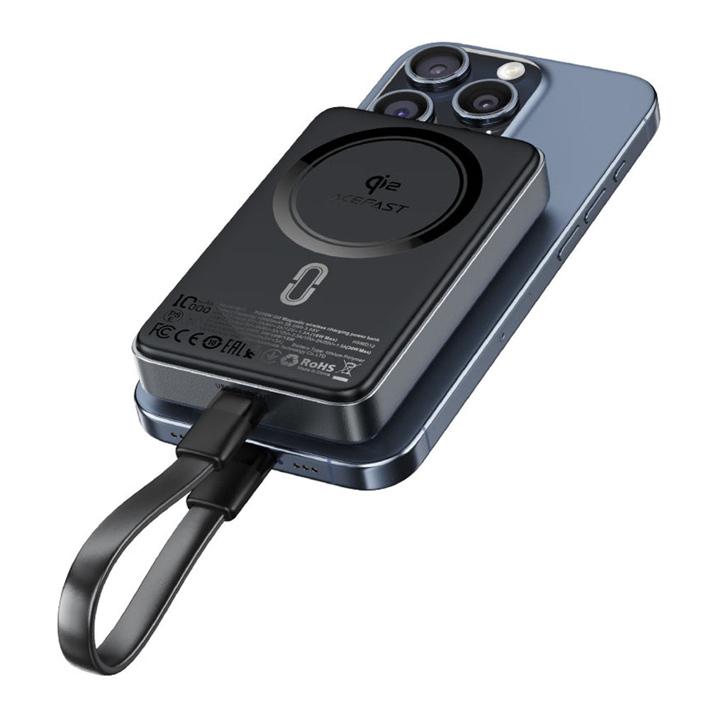 Batería Externa Inalámbrica Acefast M11, 10000mAh, 30W, PD + FQI, 1 x QI - 1 x USB-C, Negra