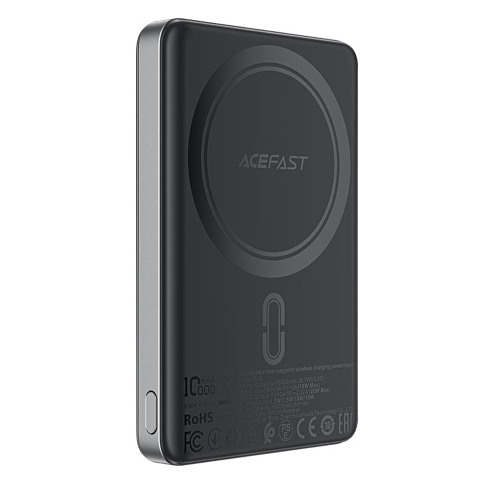 Batería Externa Inalámbrica Acefast M12, 10000mAh, 20W, PD + FQI, 1 x QI - 1 x USB-C, Negra
