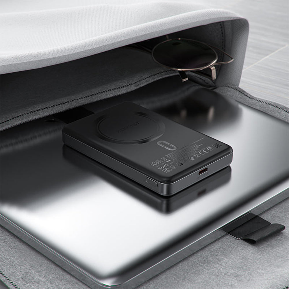 Batería Externa Inalámbrica Acefast M12, 10000mAh, 20W, PD + FQI, 1 x QI - 1 x USB-C, Negra