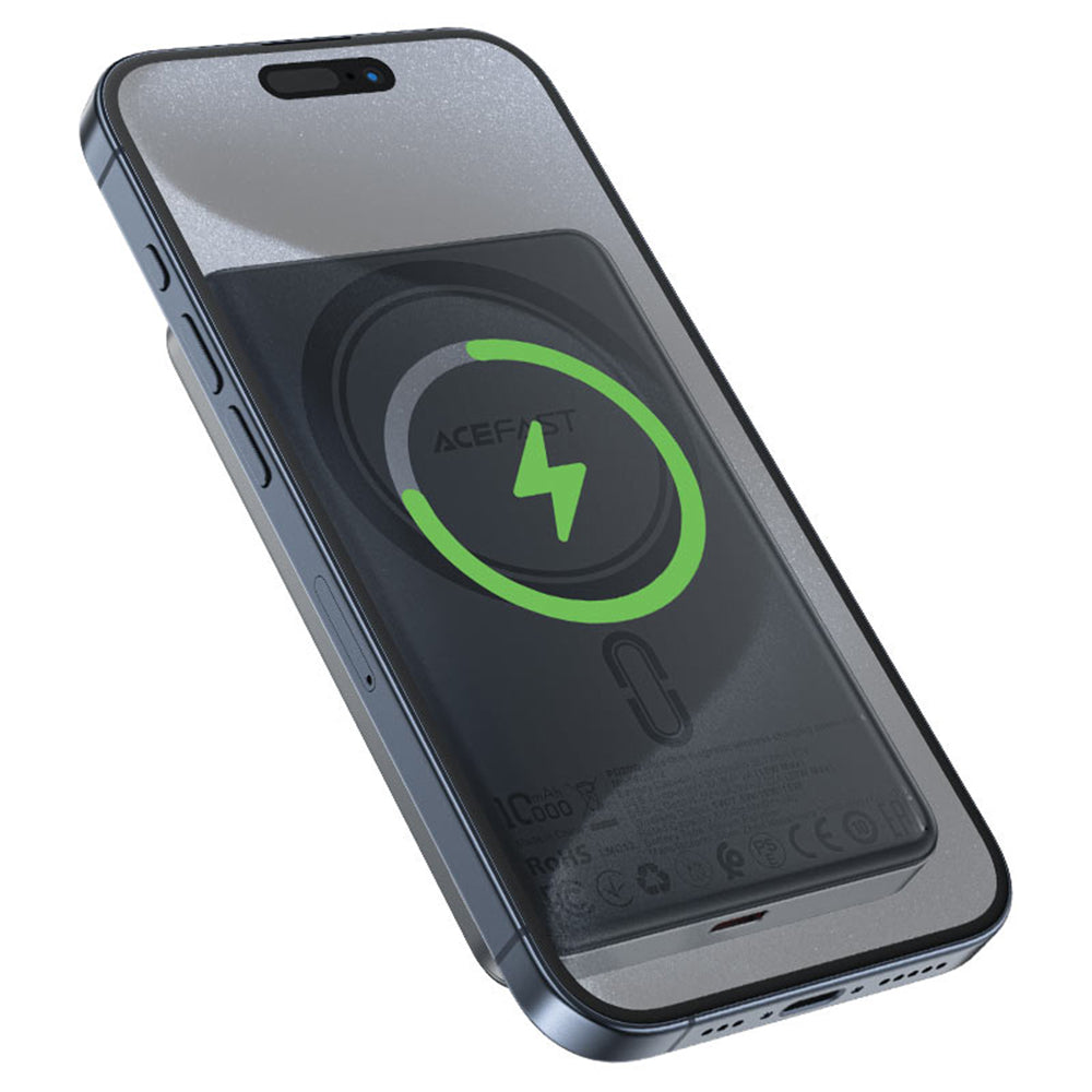 Batería Externa Inalámbrica Acefast M12, 10000mAh, 20W, PD + FQI, 1 x QI - 1 x USB-C, Negra