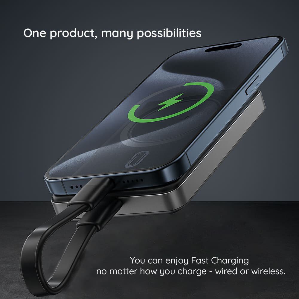 Batería Externa Inalámbrica Acefast M12, 10000mAh, 20W, PD + FQI, 1 x QI - 1 x USB-C, Negra