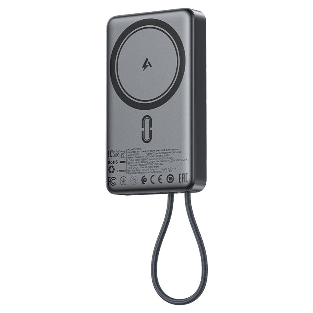Batería Externa Inalámbrica Acefast M18, 10000mAh, 22.5W, PD + FQI, 1 x QI - 2 x USB-C, Negra