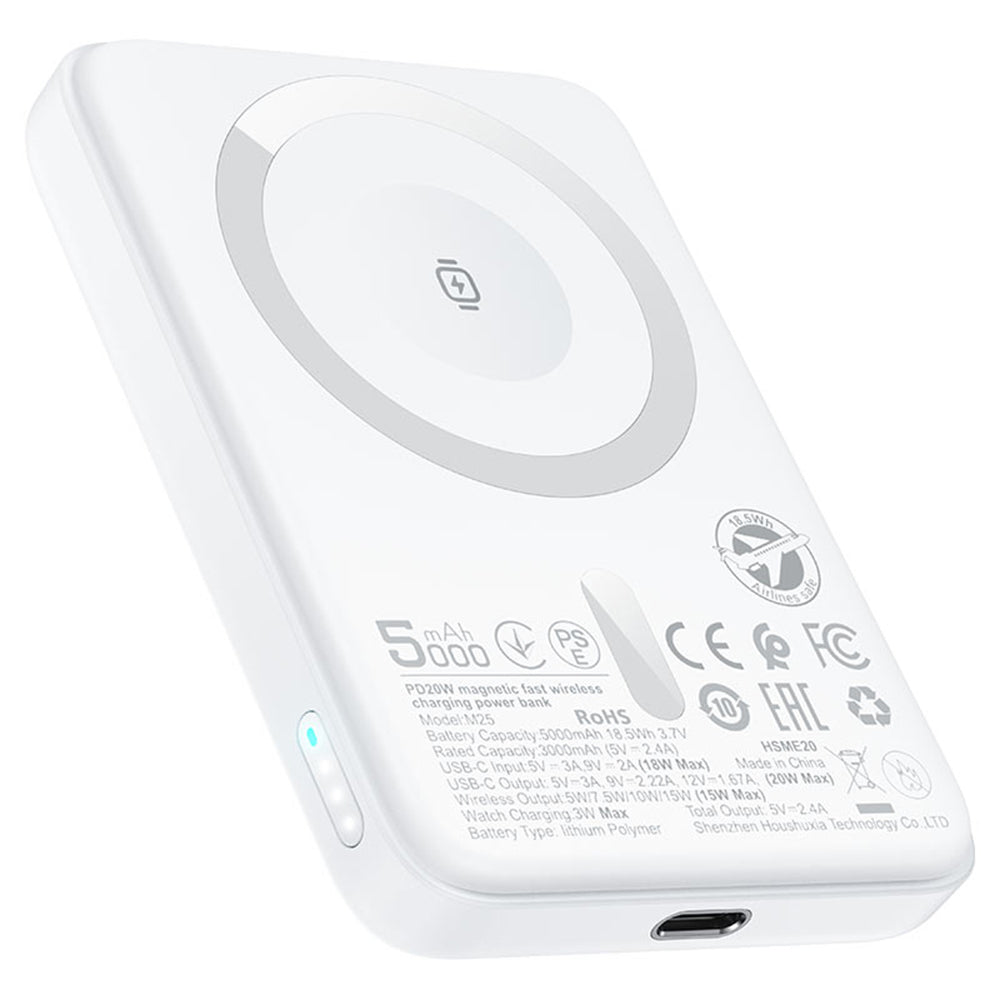Batería Externa Inalámbrica Acefast M25, 5000mAh, 20W, PD + FQI, 1 x QI - 1 x USB-C, Blanca