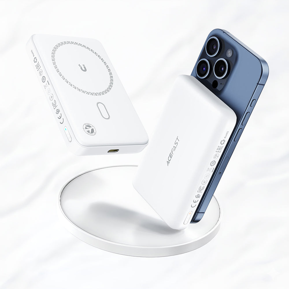 Batería Externa Inalámbrica Acefast M26, 10000mAh, 20W, PD + FQI, 1 x QI - 1 x USB-C, Blanca