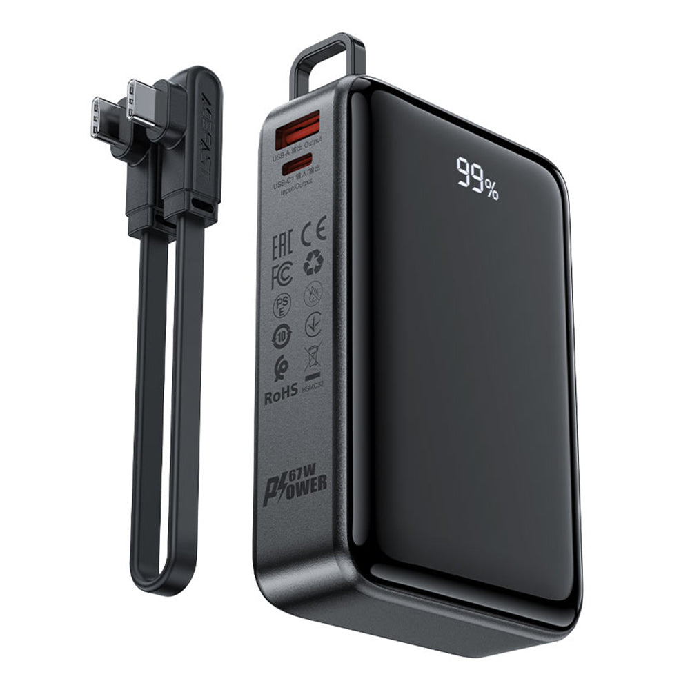 Batería Externa Acefast M4, 20000mAh, 67W, PD, 1 x USB-A - 2 x USB-C, Negra