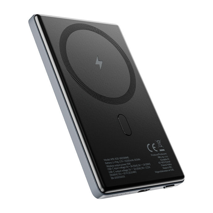 Batería Externa Inalámbrica Allity. APB-300, 5000mAh, 20W, PD + FQI, 1 x QI - 1 x USB-C, Gris
