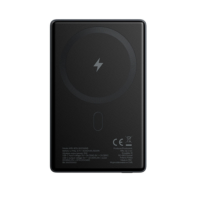 Batería Externa Inalámbrica Allity. APB-300, 5000mAh, 20W, PD + FQI, 1 x QI - 1 x USB-C, Gris