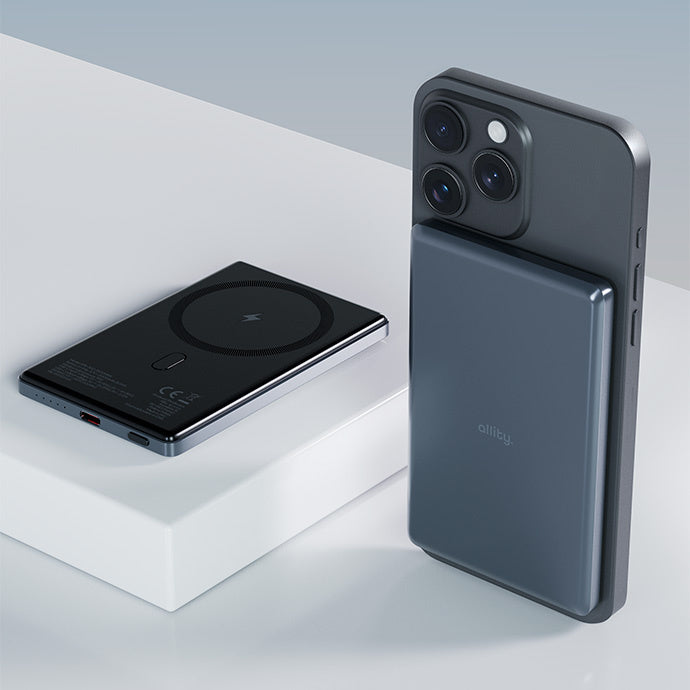 Batería Externa Inalámbrica Allity. APB-300, 5000mAh, 20W, PD + FQI, 1 x QI - 1 x USB-C, Gris