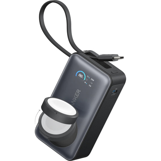 Batería Externa Inalámbrica Anker MagGo, 10000mAh, 35W, PD + QI, 1 x QI - 2 x USB-C, Negra A1657H11