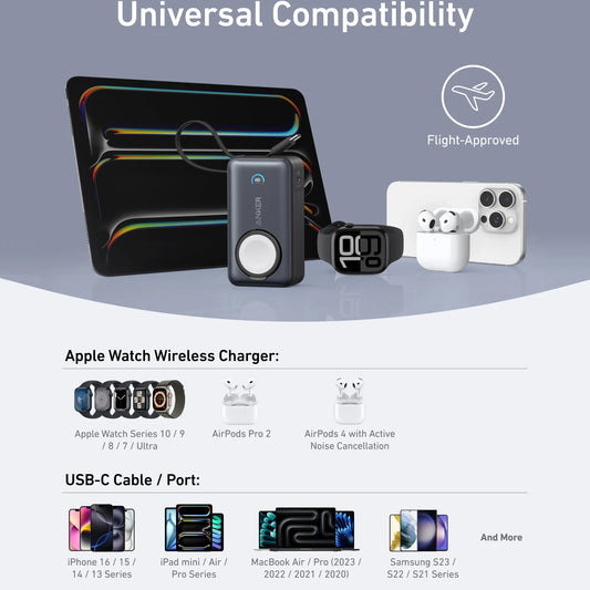 Batería Externa Inalámbrica Anker MagGo, 10000mAh, 35W, PD + QI, 1 x QI - 2 x USB-C, Negra A1657H11