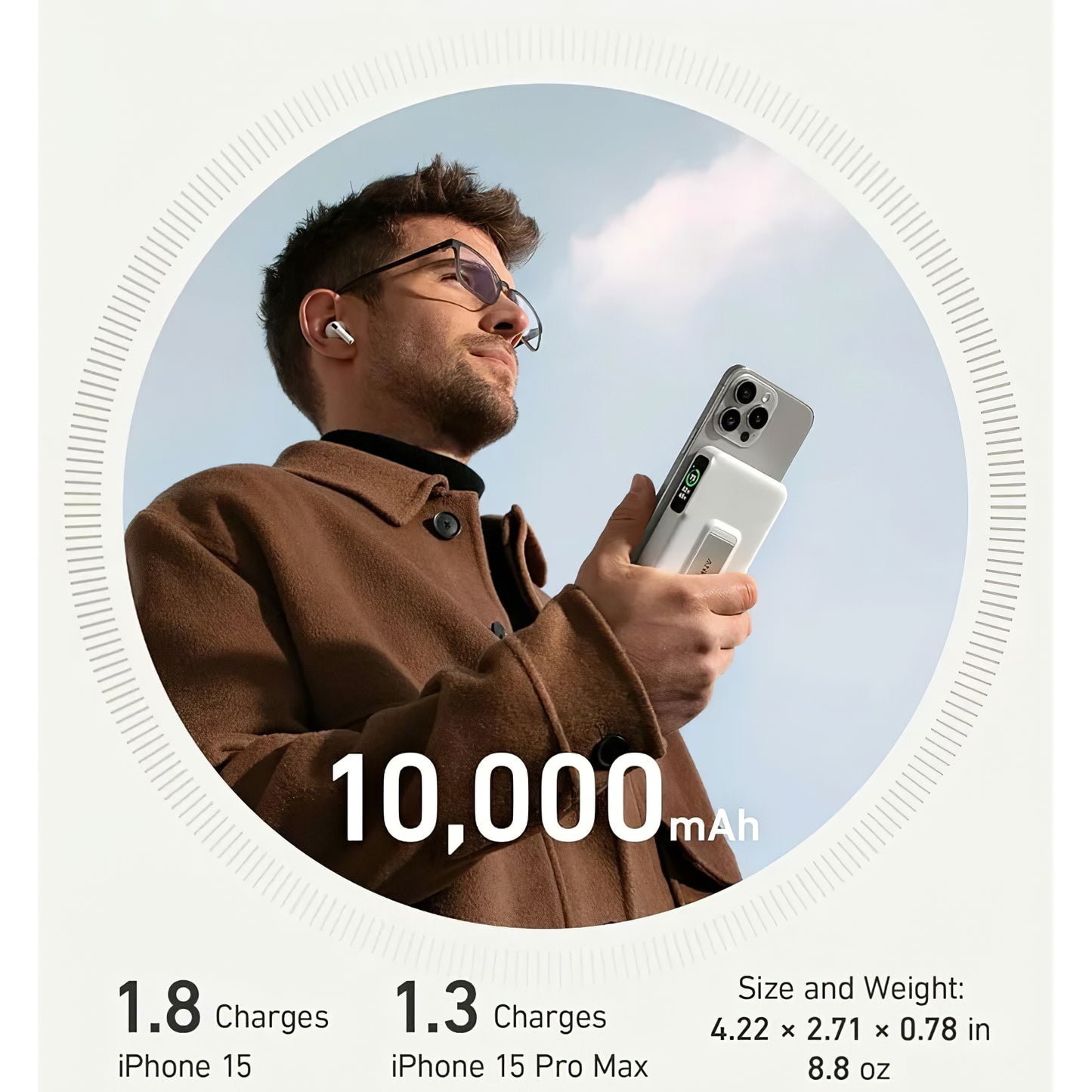 Batería externa inalámbrica Anker MagGo, 10000mAh, 27W, PD + FQI, 1 x QI - 1 x USB-C, Blanco A1654G21