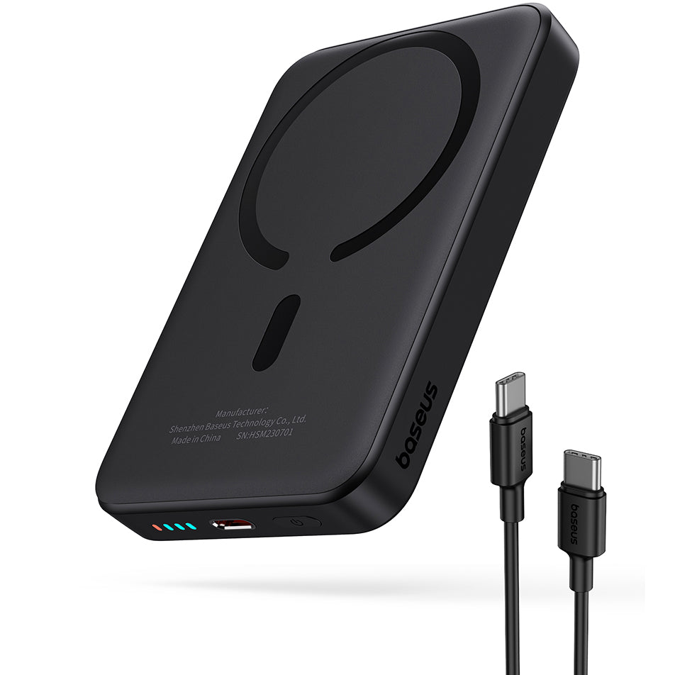 Batería Externa Inalámbrica Baseus Magnetic Mini, 10000mAh, 20W, PD + FQI, 1 x QI - 1 x USB-C, Negra P10059001113-00