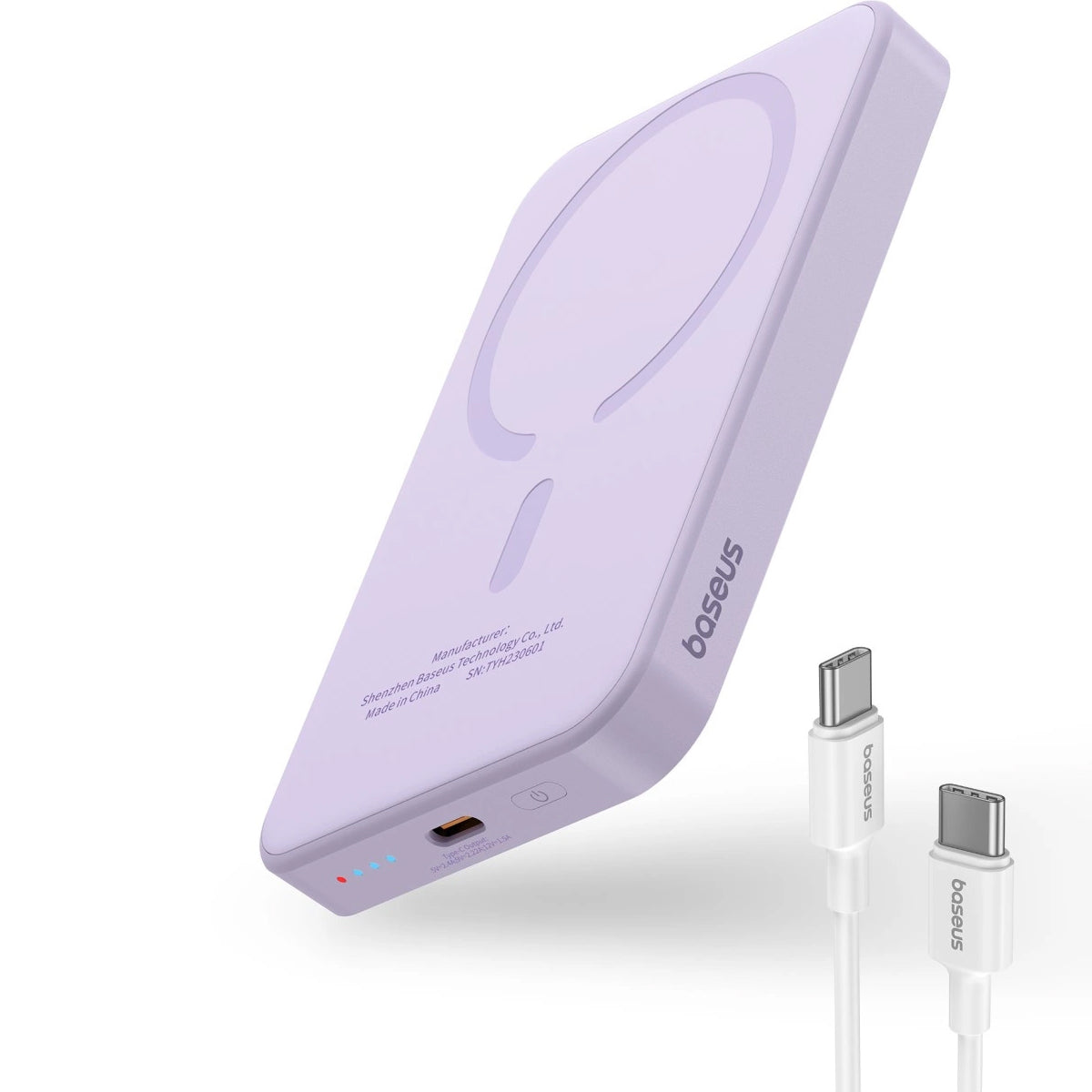 Baseus Magnetic Mini Wireless External Battery, 5000mAh, 20W, PD + FQI, 1 x QI - 1 x USB-C, Purple P10022107513