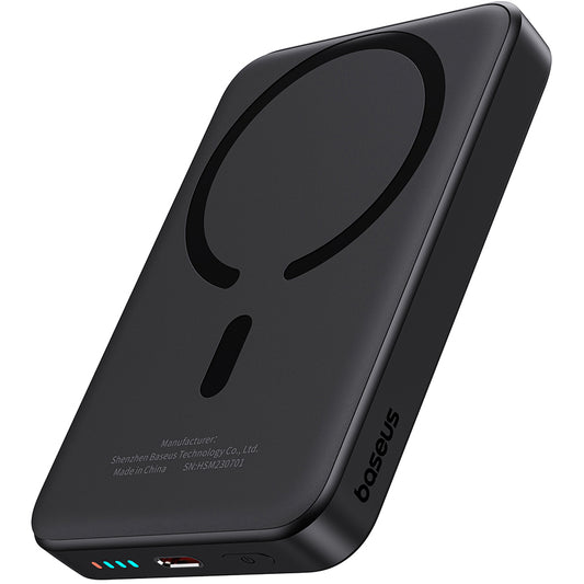 Batería Externa Inalámbrica Baseus Magnetic Mini, 10000mAh, 20W, PD + FQI, 1 x QI - 1 x USB-C, Negra P10059001113-00