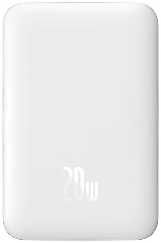 Batería Externa Inalámbrica Baseus Magnetic Mini, 10000mAh, 20W, PD + FQI, 1 x QI - 1 x USB-C, Blanca PPCX07002
