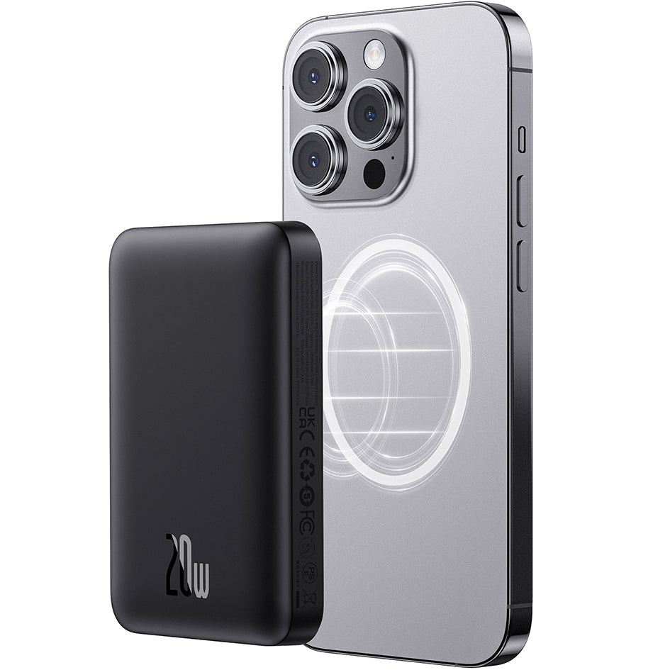 Batería Externa Inalámbrica Baseus Magnetic Mini, 10000mAh, 20W, PD + FQI, 1 x QI - 1 x USB-C, Negra P10059001113-00