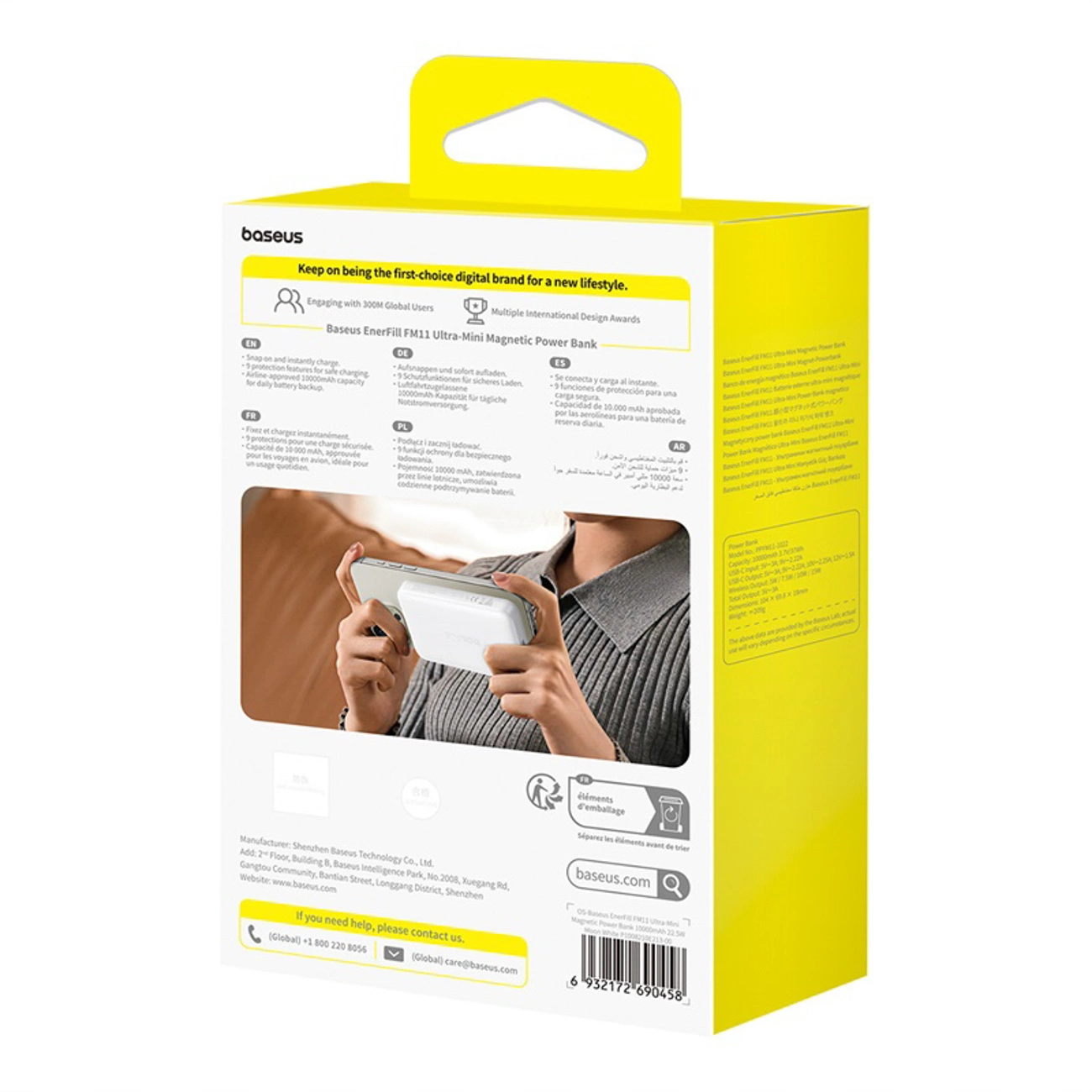 Batería Externa Inalámbrica Baseus EnerFill FM11 Ultra-Mini, 10000mAh, 22.5W, PD + FQI, 1 x QI - 1 x USB-C, Blanca P1008210E213-00