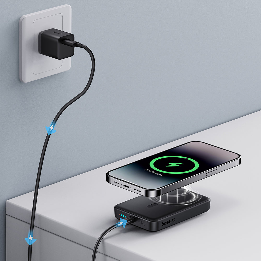 Batería Externa Inalámbrica Baseus Magnetic Mini, 10000mAh, 20W, PD + FQI, 1 x QI - 1 x USB-C, Negra P10059001113-00