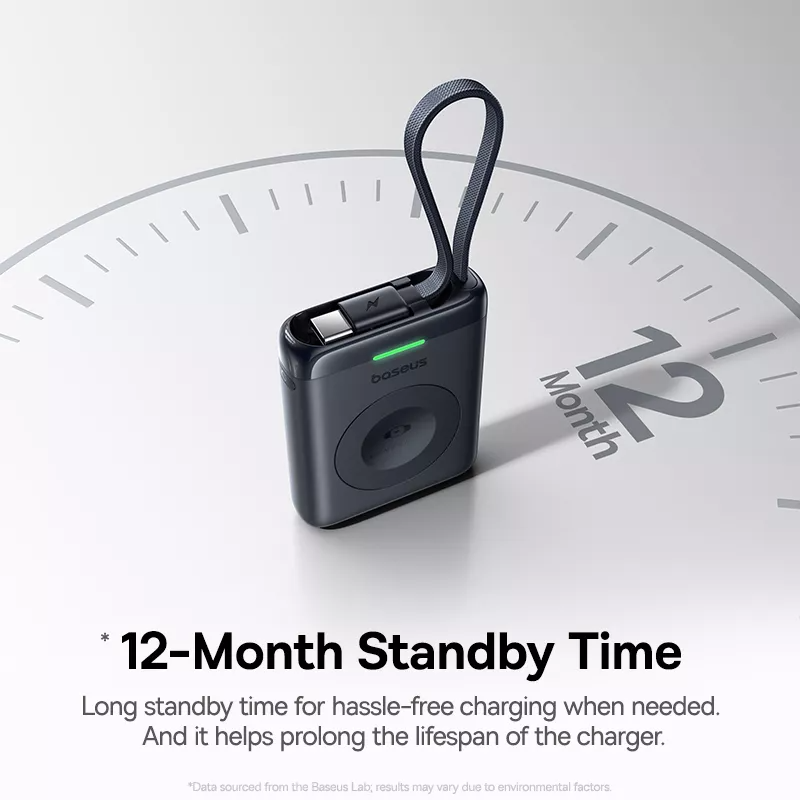 Batería Externa Inalámbrica Baseus EnerFill FW11 para Apple Watch Series, 1640mAh, 5W, 1 x QI, Negra E0205301