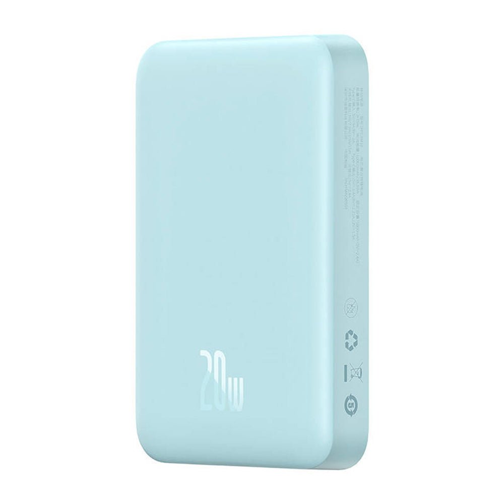 Batería Externa Inalámbrica Baseus Magnetic Mini, 10000mAh, 20W, PD + FQI, 1 x QI - 1 x USB-C, Azul PPCX110103
