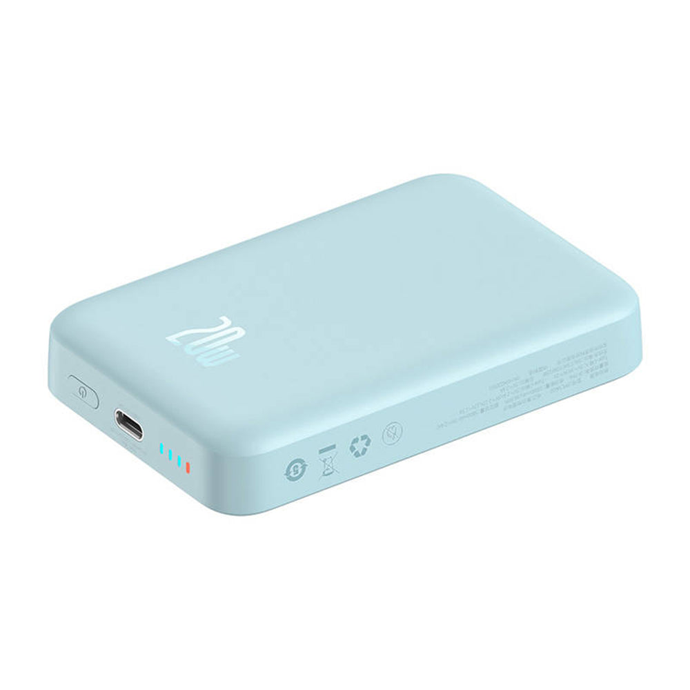 Batería Externa Inalámbrica Baseus Magnetic Mini, 10000mAh, 20W, PD + FQI, 1 x QI - 1 x USB-C, Azul PPCX110103
