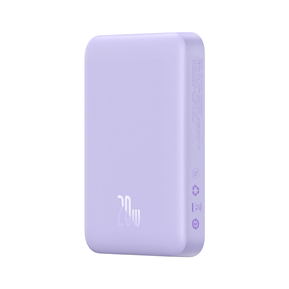 Batería Externa Inalámbrica Baseus Magnetic Mini, 10000mAh, 20W, PD + FQI, 1 x QI - 1 x USB-C, Morado PPCX110105