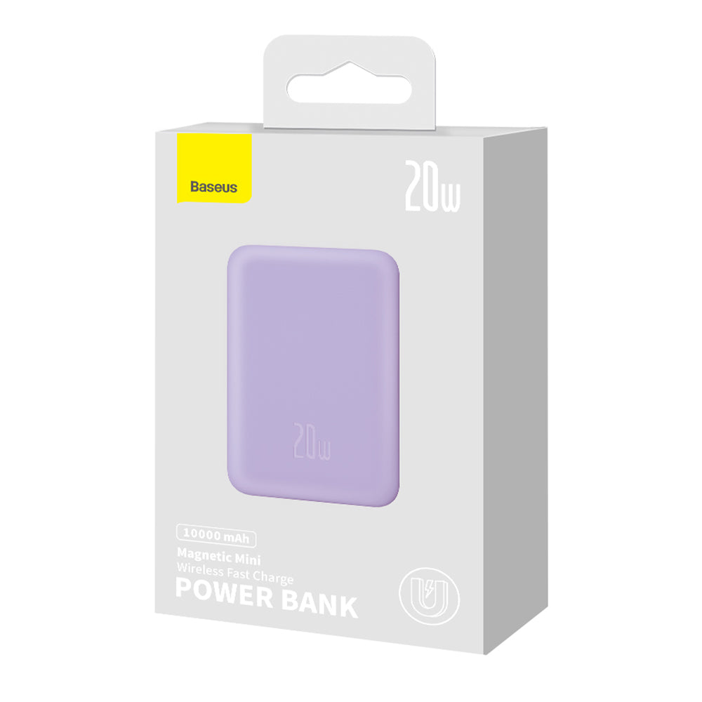 Batería Externa Inalámbrica Baseus Magnetic Mini, 10000mAh, 20W, PD + FQI, 1 x QI - 1 x USB-C, Morado PPCX110105