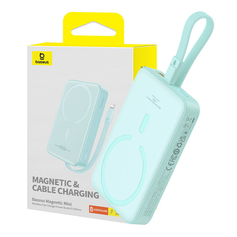 Batería Externa Inalámbrica Baseus Magnetic Mini, 10000mAh, 20W, PD + FQI, 1 x Lightning - 1 x QI - 1 x USB-C, Verde P10022109333-00