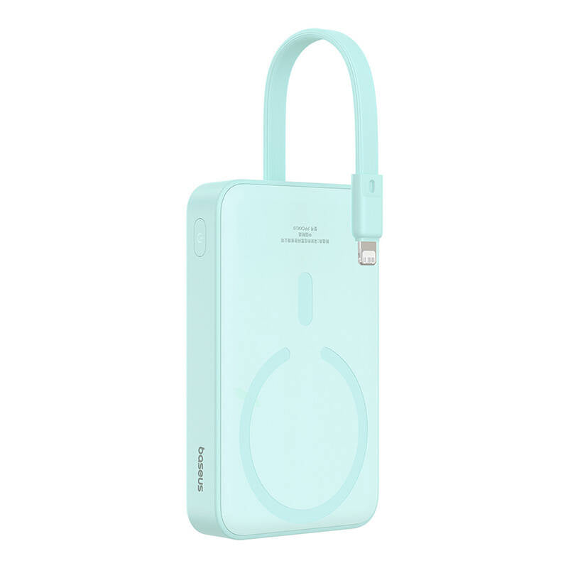 Batería Externa Inalámbrica Baseus Magnetic Mini, 10000mAh, 20W, PD + FQI, 1 x Lightning - 1 x QI - 1 x USB-C, Verde P10022109333-00