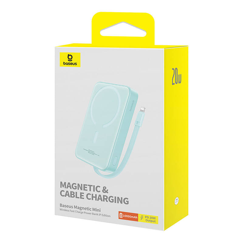 Batería Externa Inalámbrica Baseus Magnetic Mini, 10000mAh, 20W, PD + FQI, 1 x Lightning - 1 x QI - 1 x USB-C, Verde P10022109333-00