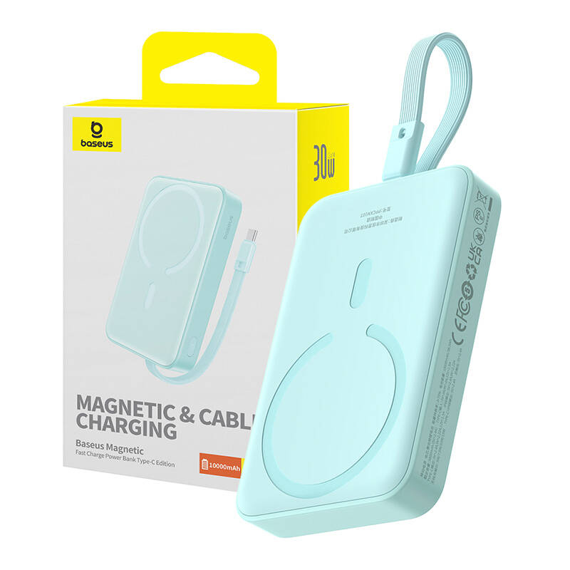 Batería Externa Inalámbrica Baseus Magnetic Mini, 10000mAh, 30W, PD + FQI, 1 x Lightning - 1 x QI - 1 x USB-C, Azul P1002210B333-00