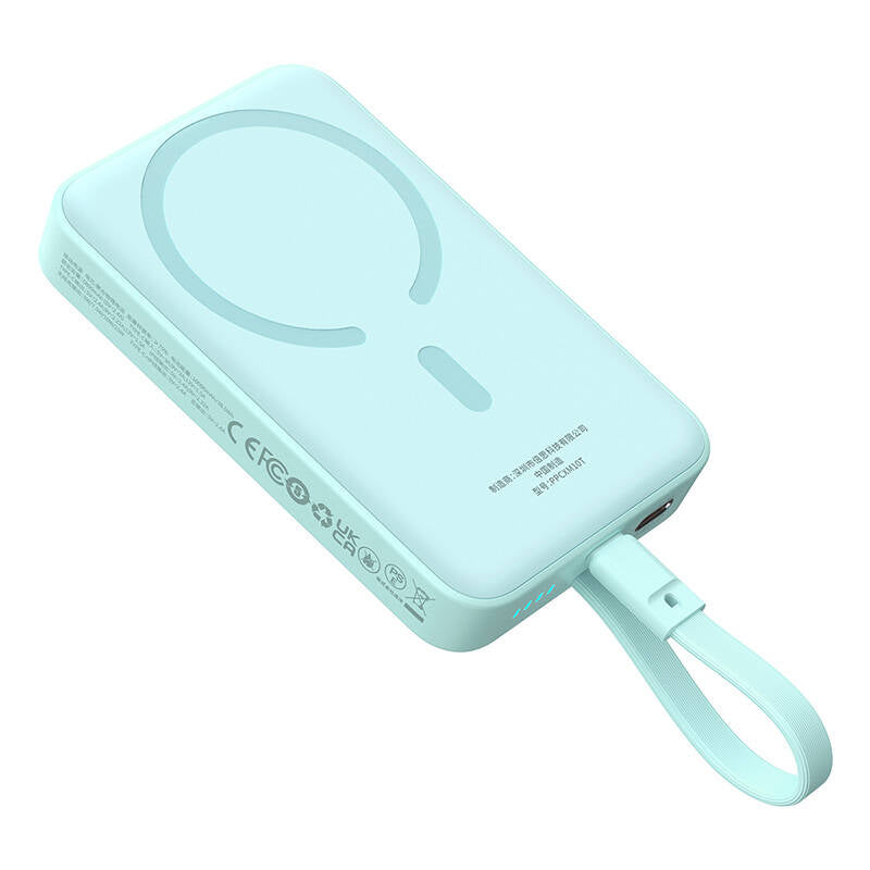 Batería Externa Inalámbrica Baseus Magnetic Mini, 10000mAh, 30W, PD + FQI, 1 x Lightning - 1 x QI - 1 x USB-C, Azul P1002210B333-00
