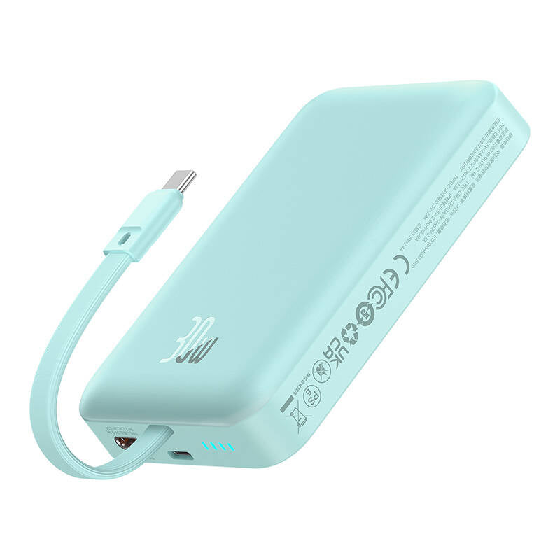 Batería Externa Inalámbrica Baseus Magnetic Mini, 10000mAh, 30W, PD + FQI, 1 x Lightning - 1 x QI - 1 x USB-C, Azul P1002210B333-00