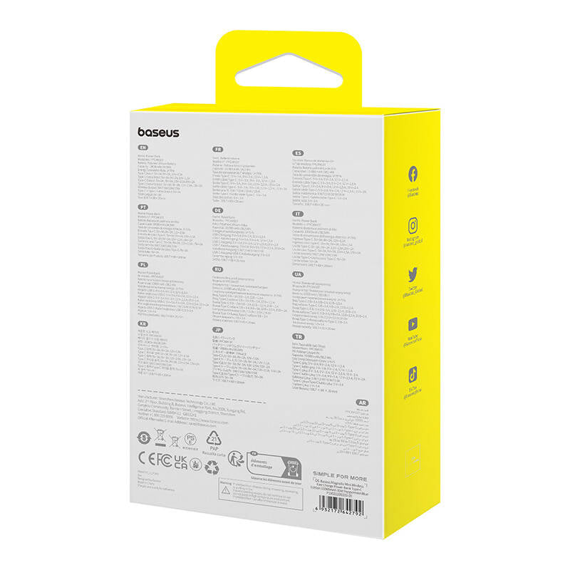 Batería Externa Inalámbrica Baseus Magnetic Mini, 10000mAh, 30W, PD + FQI, 1 x Lightning - 1 x QI - 1 x USB-C, Azul P1002210B333-00