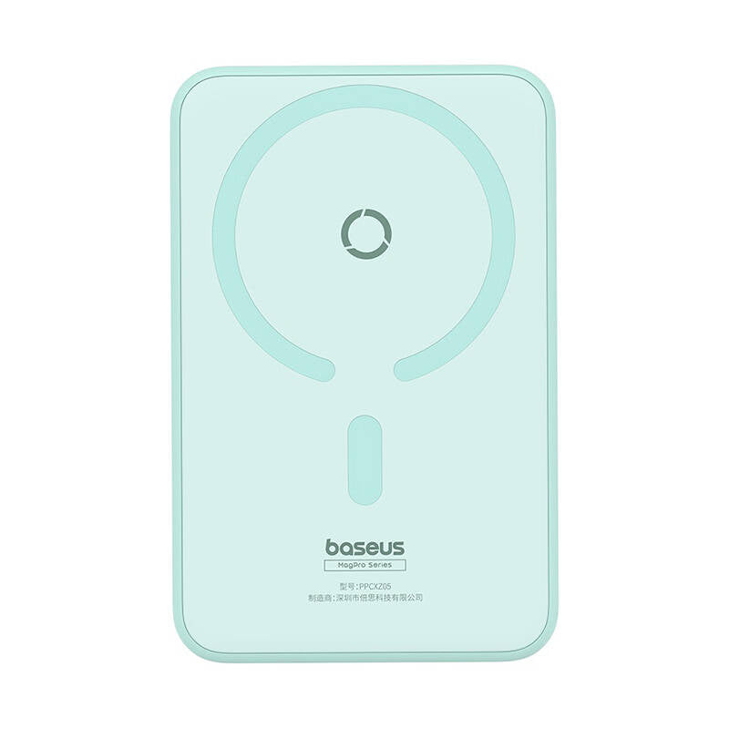 Batería Externa Inalámbrica Baseus MagPro PPCXZ05, 5000mAh, 20W, PD + FQI, 1 x QI - 1 x USB-C, Verde P10064101333-00