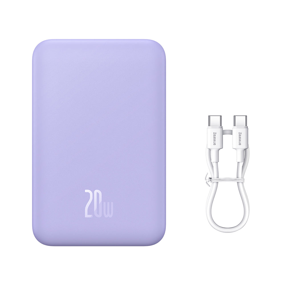 Batería Externa Inalámbrica Baseus Magnetic Mini, 20000mAh, 20W, PD + FQI, 1 x QI - 1 x USB-C, Morado PPCX150005