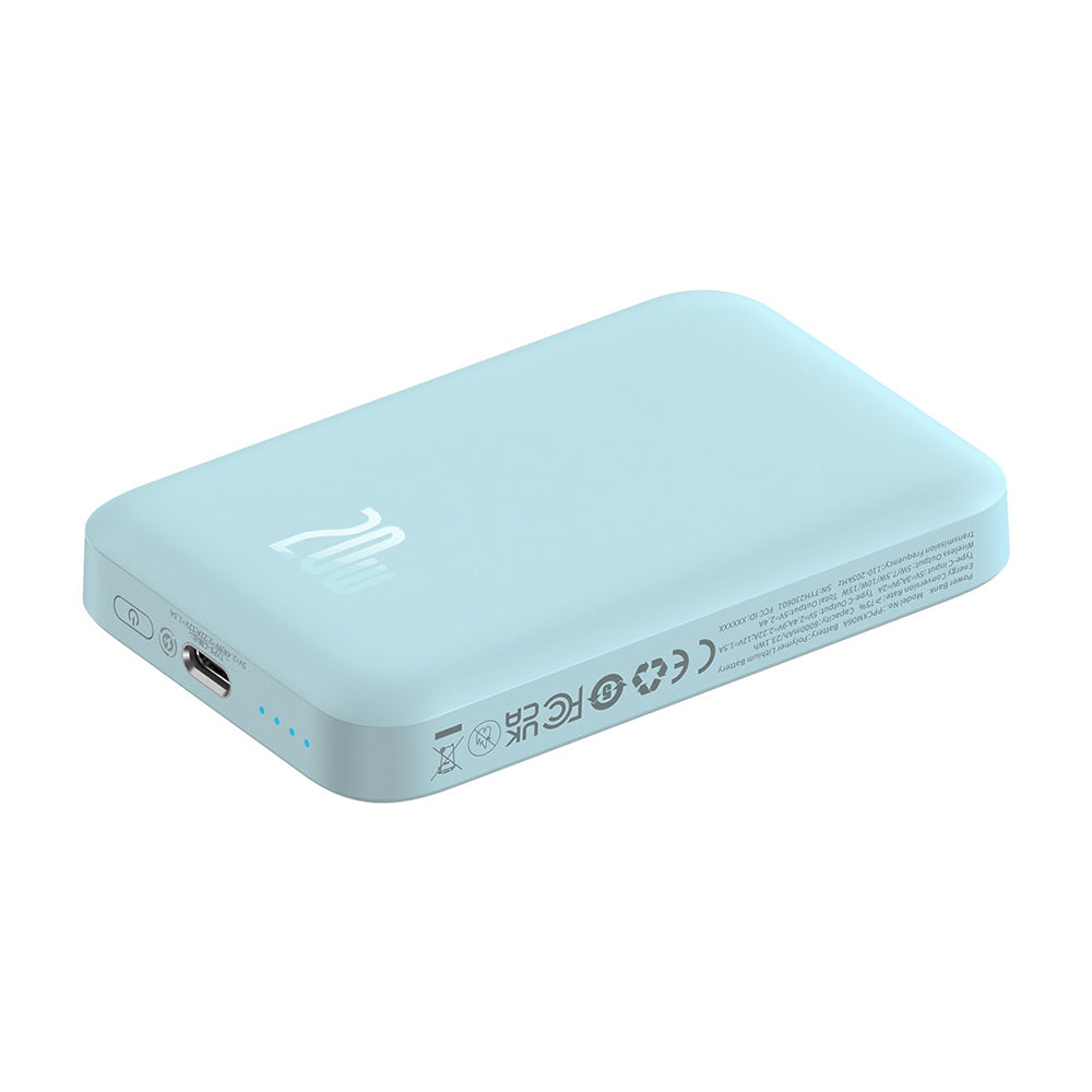 Batería Externa Inalámbrica Baseus Mini Air, 6000mAh, 20W, PD + FQI, 1 x QI - 1 x USB-C, Azul P10059002313-00