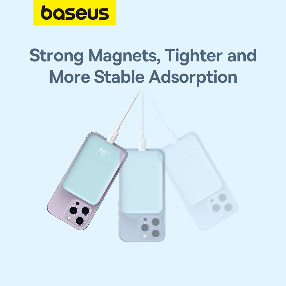 Batería Externa Inalámbrica Baseus Mini Air, 6000mAh, 20W, PD + FQI, 1 x QI - 1 x USB-C, Azul P10059002313-00
