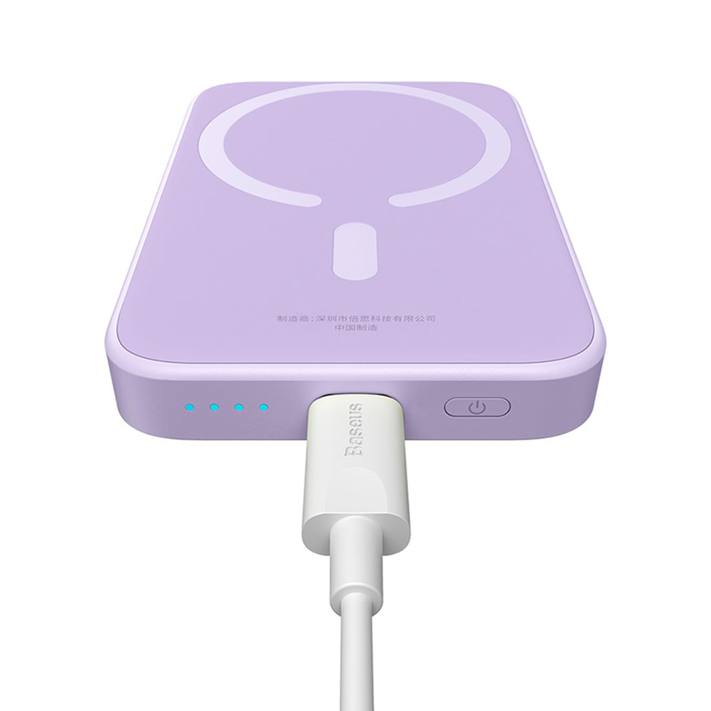 Batería Externa Inalámbrica Baseus Mini Air, 6000mAh, 20W, PD + FQI, 1 x QI - 1 x USB-C, Morado P10059002513-00